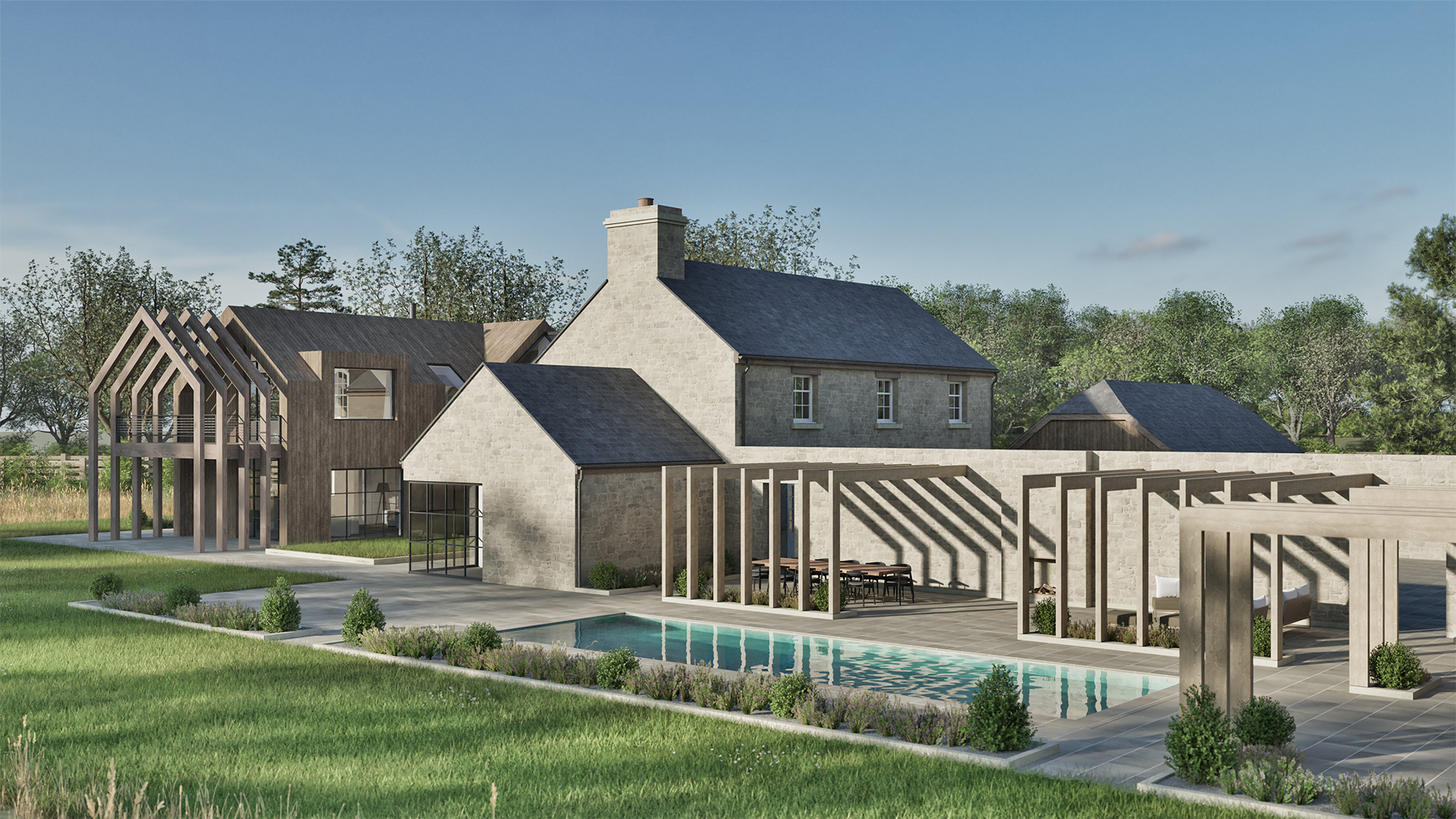 Contemporary Sustainable Barn Conversion/Swimming Pool, Wiltshire - Richmond Bell Architects